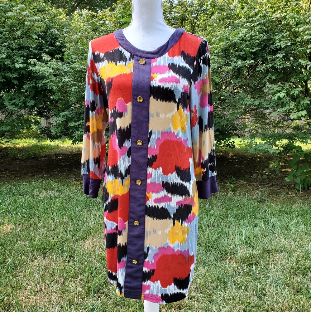 THML long sleeve batik 70s style dress L
